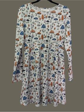 SM Wardrobe Mushroom Print Long Sleeve Skater Dress Size L